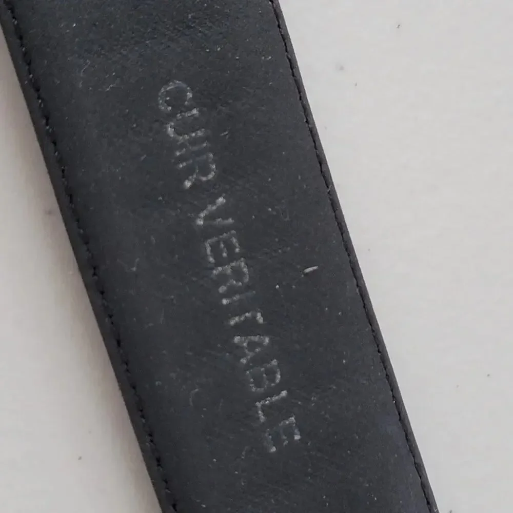 Genuine Italian Leather Belt Black Mens Size 32 Silver Buckle Classic 1.25 Inch